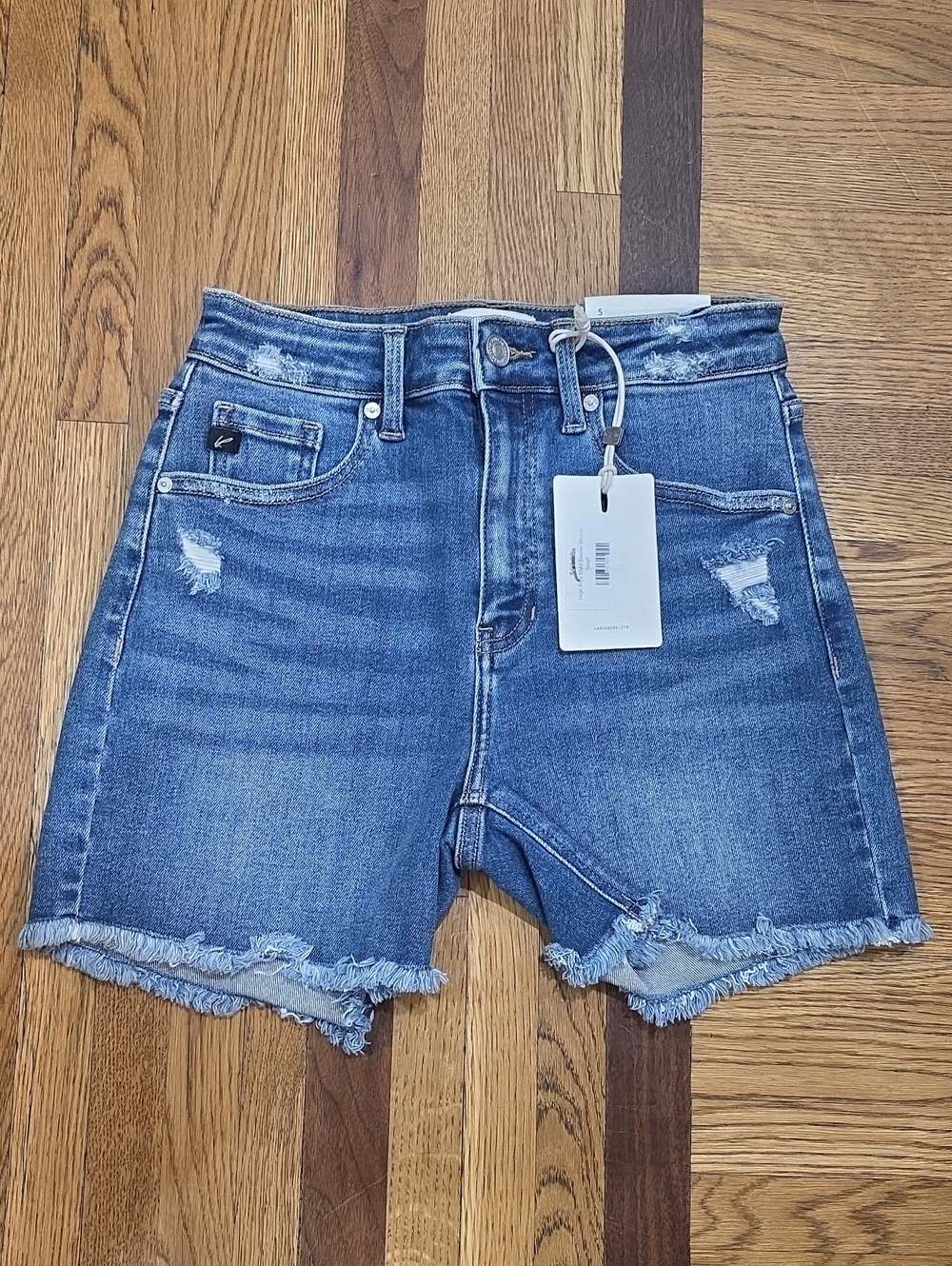 KanCan Women's Medium Blue Distressed Denim High Rise Shorts Size S